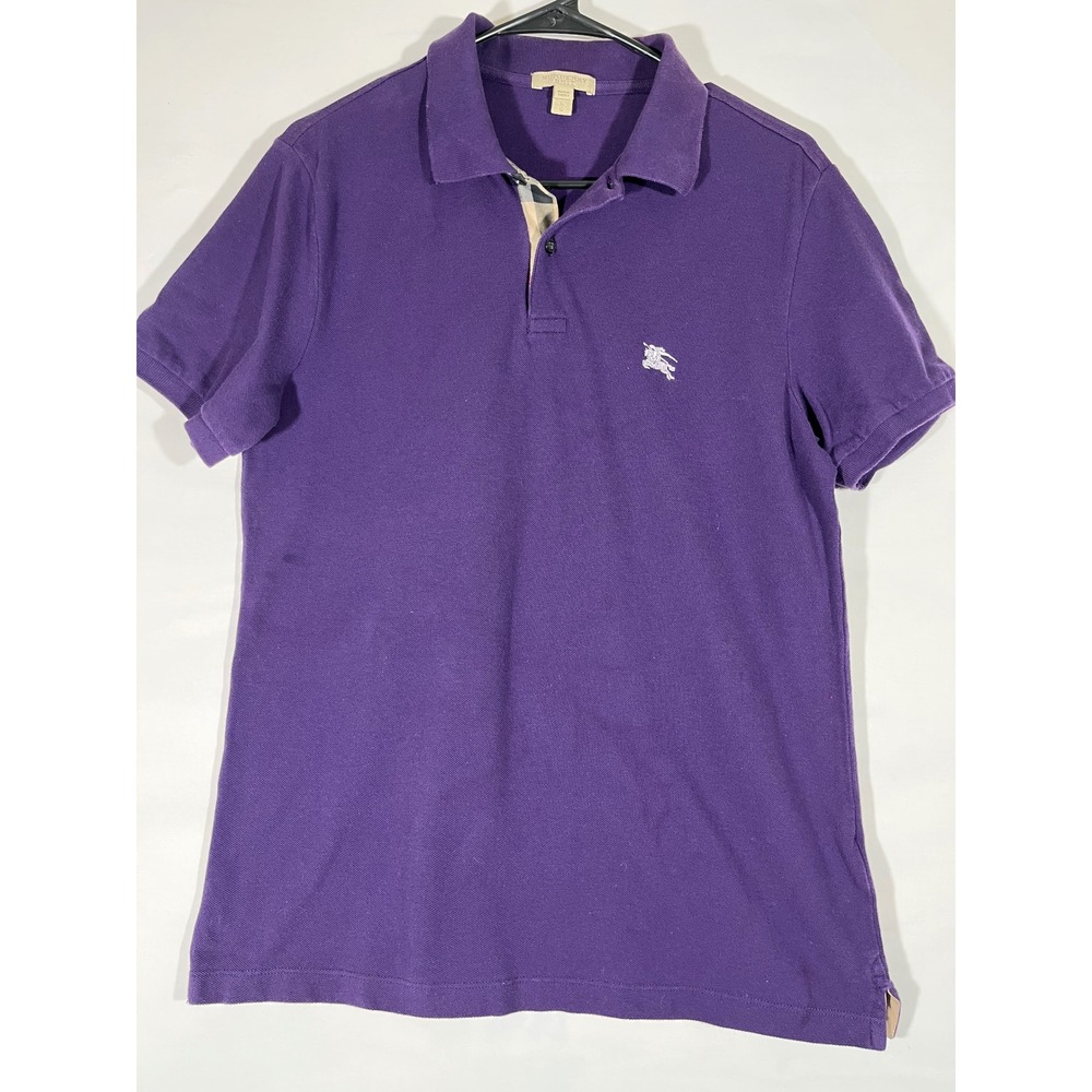 Burberry Brit Short Sleeve Polo Shirt Women L Purple Logo Classic Preppy Lux